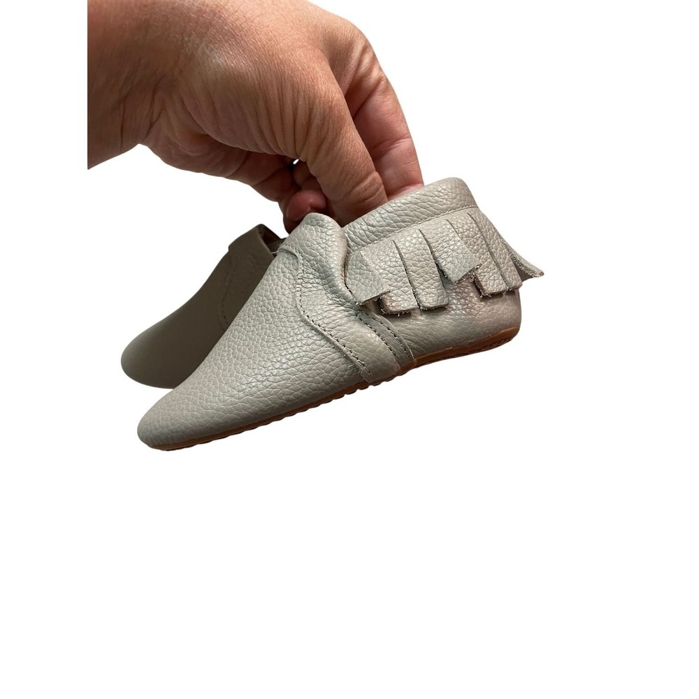 Little Love Bug Moccasins Grey Leather Fringe Toddler Size 6 Boho